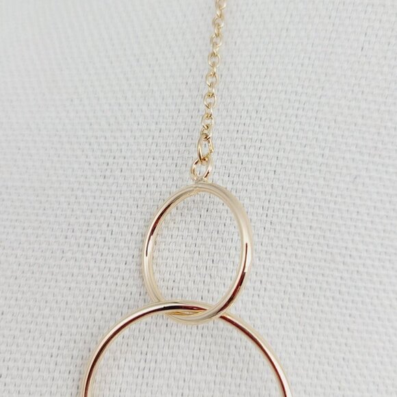 Banana Republic 36" Open Circles Necklace Blue Crystals Gold Tone NEW ON CARD - Picture 4 of 8